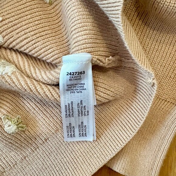 Devoted Beige Ribbed Cardigan with White Embroidered Flowers – Size Small - Picture 7 of 8